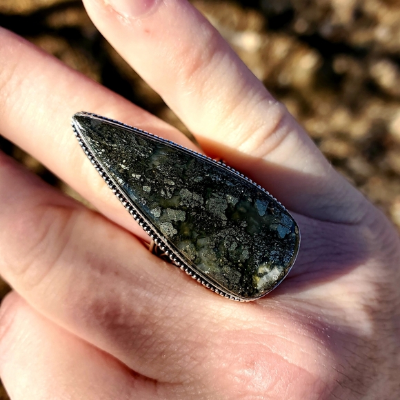 New Huge Pyrite Agate 925 Silver Statement Ring. - Picture 4 of 14